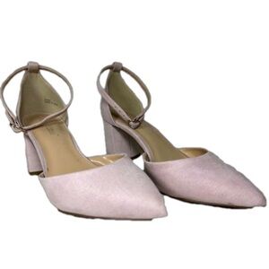 Lexi & Abbie‎ Faux Suede Pale Pink Pointed Toe Ankle Strap Chunky Heel P…